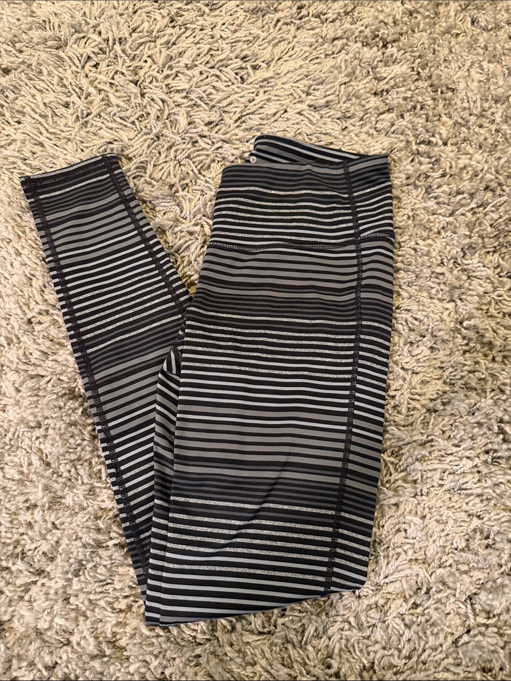 Athleta Black & Gray Striped Performance Leggings Size Small